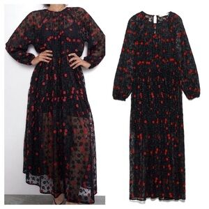 NEW Zara Oversized Floral Embroidered Sheer Dress Black Red Bloggers Favorite